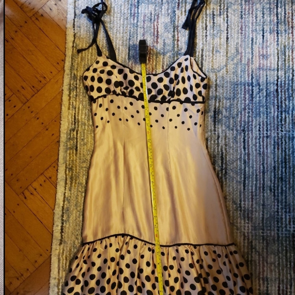 BEBE Blush Silk Polka Dot Dress W/ribbon Straps size S - Picture 8 of 10